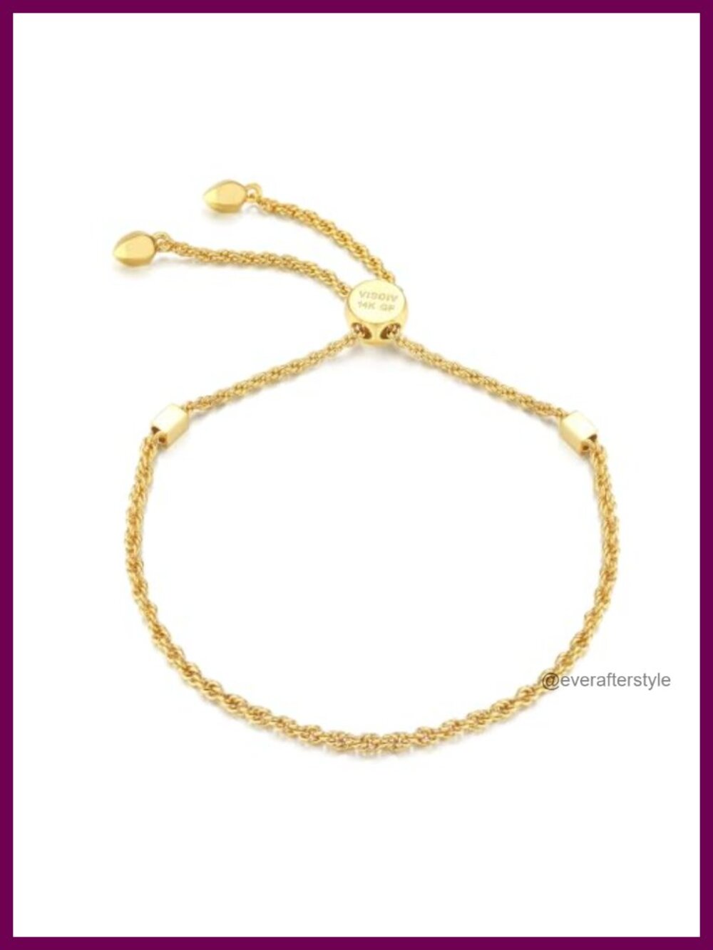 14k Gold Plated Sterling Silver Twisted Rope Chain Bracelet Adjustable